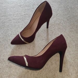 New Look Burgundy Heels with Gold Accent